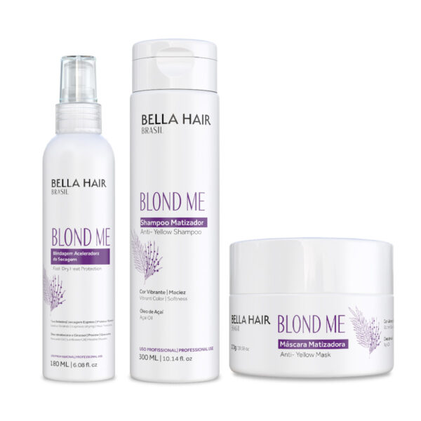 Linha Blond Me, KIT: Shampoo, Máscara e Blindagem Bella Hair